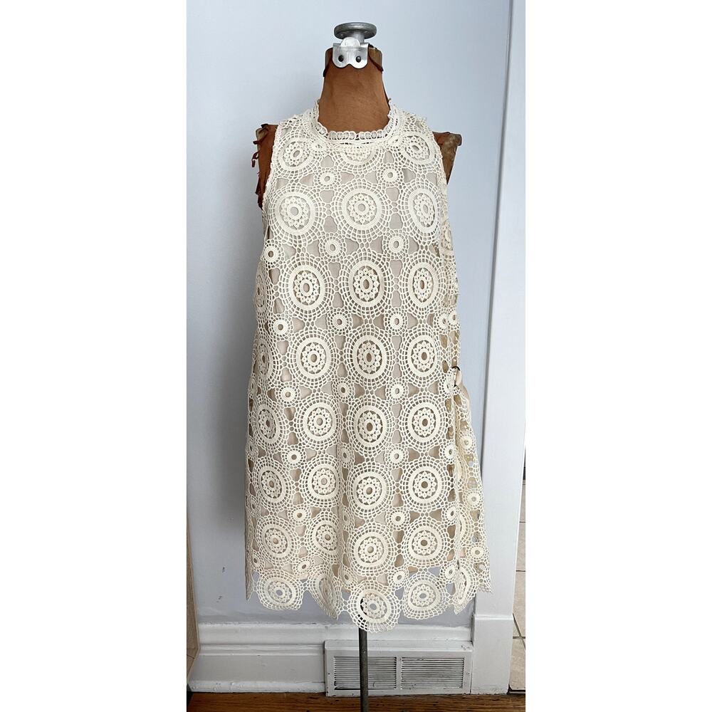 Free People Sz 10 Selma Lace Crochet Shift Dress Mini Boho Festival Prairie - Picture 2 of 16